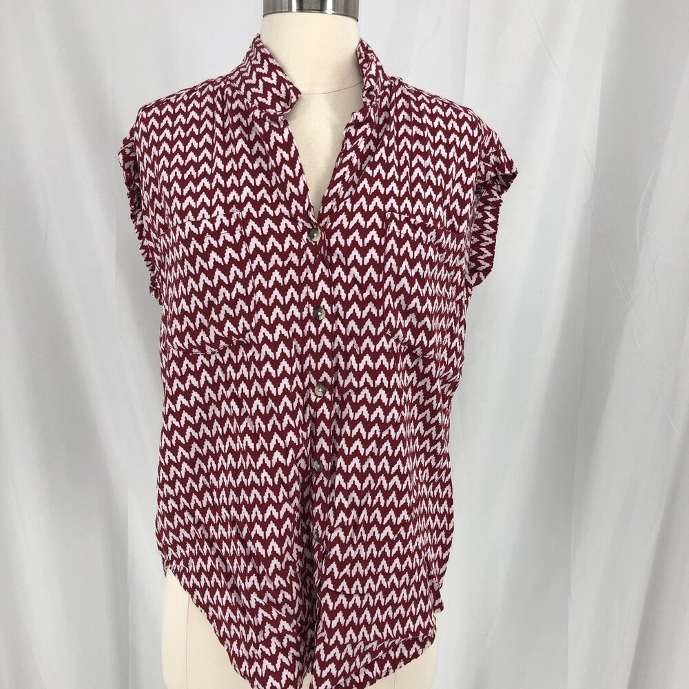 Jachs Girlfriend New York Red Geometric Sleeveless Button-Up Blouse Size M